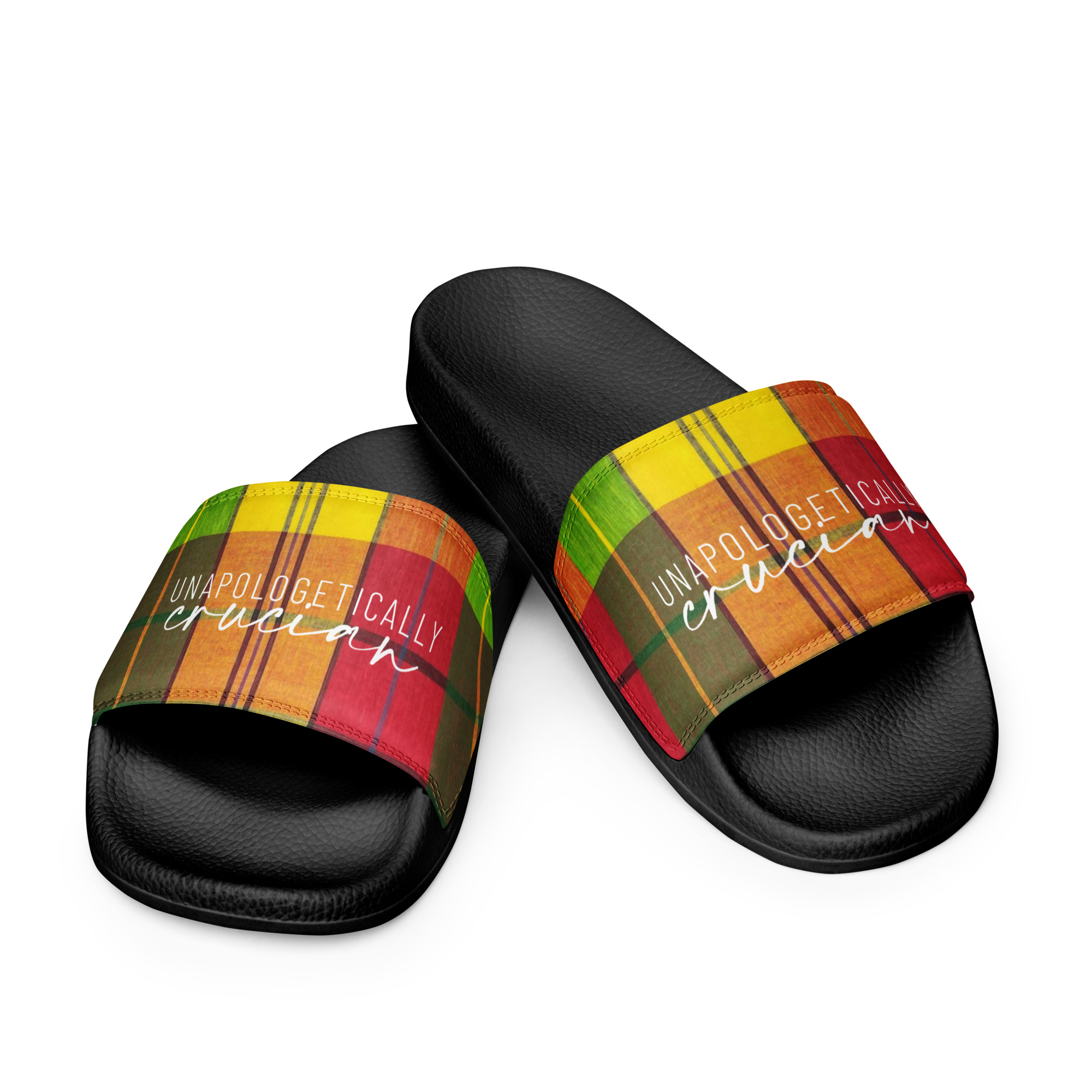 "Unapologetically Crucian" Madras Men’s slides
